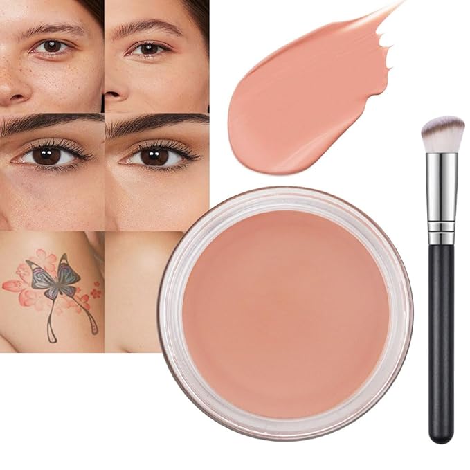 Pot Concealer with Makeup Brush Set,Tattoo Color Correcting (05-MEDIUM HONEY)