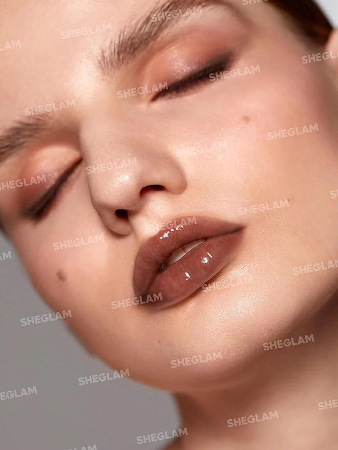 SHEGLAM Glaze Daze Lip Gloss Shiny Tinted Lip Gloss High Gloss Finish Plumping Lip Care Nourishing Not Easy to Fade Liquid Lip Cosmetics-Mocha Cake