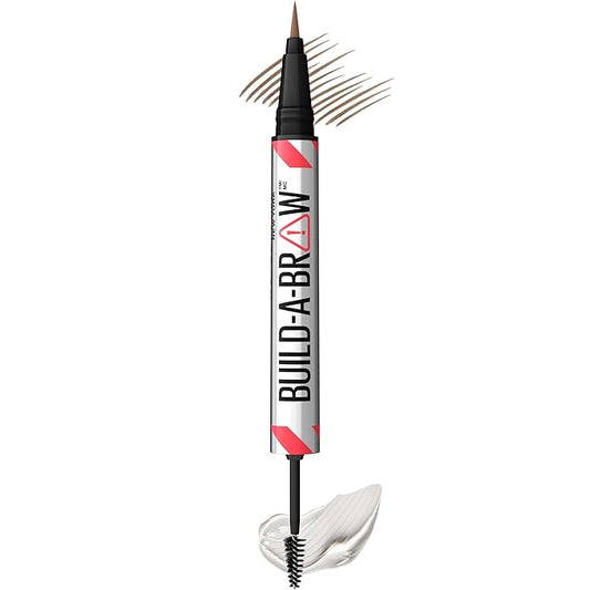 Maybelline Build-A-Brow 2-in-1 Brow Pen and Sealing Eyebrow Gel, Eyebrow Makeup for Real-Looking, Fuller Brows, Soft Brown, 1 Count