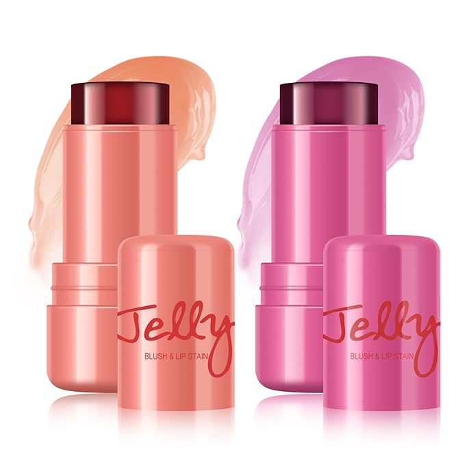 2Pcs Water Jelly Tint Blush,Jelly Blush Lip Cheek Coral+#04 Berry