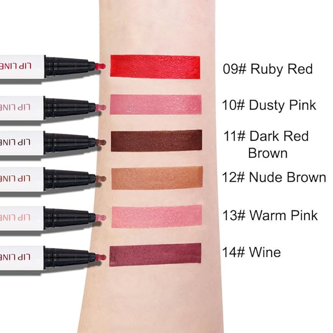2Pcs Longwear Liquid Lip Liner Stain Marker Pen Set Long Lasting Waterproof, Dark Black Cherry Wine Red Matte 24 Hour Lip Liner and Lipstick Combo, Color Stay Lipliner All Day, Lip Stains peel off