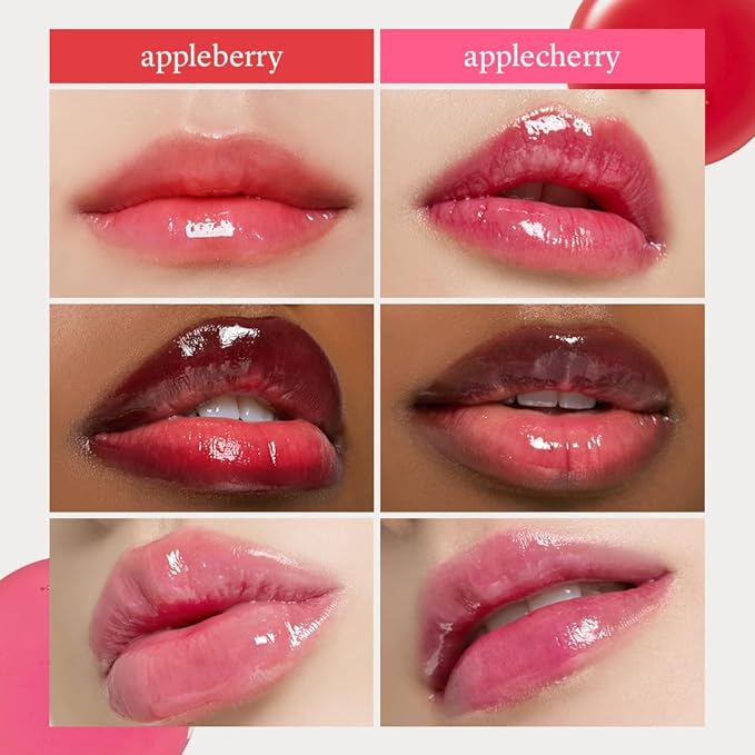 NOONI Korean Hydrating Lip Oil Set - Appleberry & Applecherry | Long-Lasting, Moisturizing, Plumping, Revitalizing for Dry Lips, Waterproof, No Peel Off, 0.12 FL Oz x 2ea