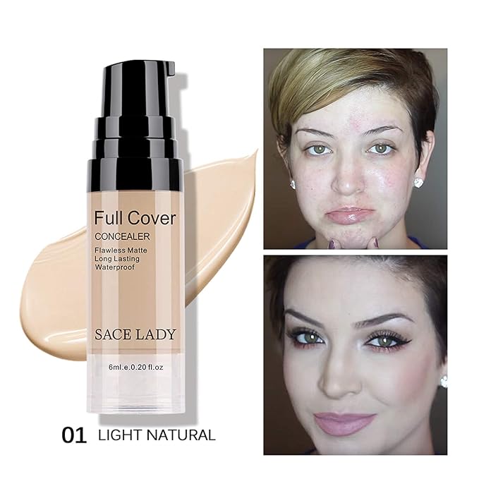 Waterproof Full Coverage Concealer With Primer Sponge Set, Light Natural)