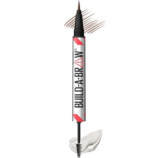 Maybelline Build-A-Brow 2-in-1 Brow Pen and Sealing Eyebrow Gel, Eyebrow Makeup for Real-Looking, Fuller Brows, Medium Brown, 1 Count