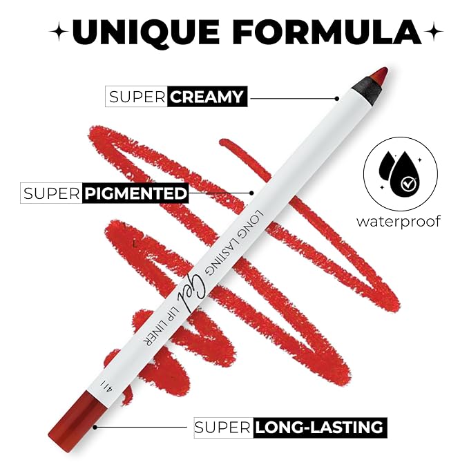 Gel Lip Liner - Long-lasting formula - Adds Colour & Texture to the Lips - Cruelty-free - Ruby red - N.411
