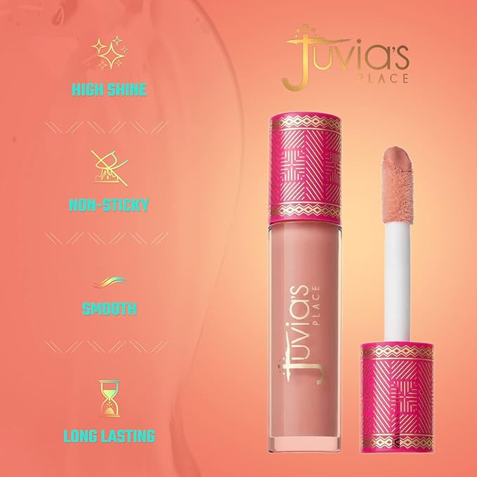 Juvia's Place Long Lasting Lip Gloss Reflect Barely There, Non-Sticky Luscious High Shine Glow, 16 oz, Light Neutral Beige, Smooth and Creamy