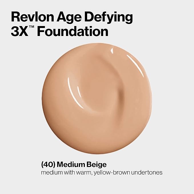 Revlon Liquid Foundation, Age Defying 3XFace Makeup, Anti-Aging Fl Oz