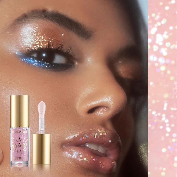 Glitter Lip Oil,Hydrating Tinted Lip Balm,Clear Glitter Lip Glitter