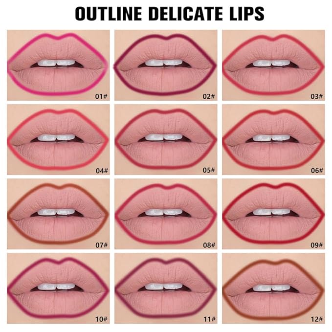 12Pcs Lip Liner Pencil Set - Matte Lip Combo for Women, Waterproof & Smudgeproof, Precise Lip Shaping & Sculpting, Includes Sharpener, Assorted Colors Set C
