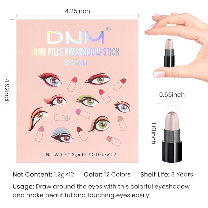 evpct 12Pcs Capsule Cream Eye Shadow Brightener Sticks Set for Eyes, Champagne Pearl Taupe Bronze Cocoa Stone Putty Smoky Amethyst Shimmer Matte Pencil Eye shadow Applicator Stick Palette Makeup 02