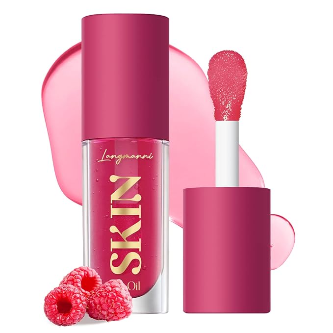 2Pack Big Brush Head Hydrating Lip Glow Oil Plumping Lip Tint, Hydrating Lip Gloss Tinted Lip Balm Transparent Lip Care, Long Lasting Nourishing Non-sticky Fresh Texture (Strawberry + Raspberry)