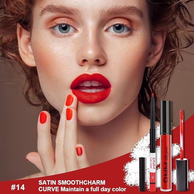 evpct 2Pcs Ruby Red Matte Lip Liner and Lipstick Combo Red Lip Gloss Stains Pencil Makeup Set Women Waterproof Long Lasting 24 Hours Lipstick and Lip Liner Set labiales mate 24 horas originales 14