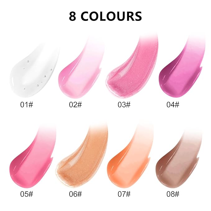 Boobeen Non-Sticky Lip Oil-8Pcs, Plumper Lip Gloss Set, Fruit Flavoured Hydrating Lip Gloss, Dry Lips Treatment for High Shine Finish