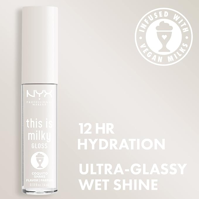 NYX PROFESSIONAL MAKEUP This Is Milky Gloss, Lip Gloss with 12 Hour Hydration, Vegan - Coquito Shake (Milky Clear)