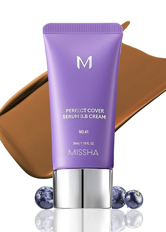 MISSHA M PERFECT COVER SERUM BB CREAM No.41 Medium Tan- Tan/Deep with Warm Undertone, Skin Tint, Tinted Moisturizer, Skin Care Foundation Makeup, Superfood Complex,Glass Skin, Korean Makeup,1.18 Fl oz