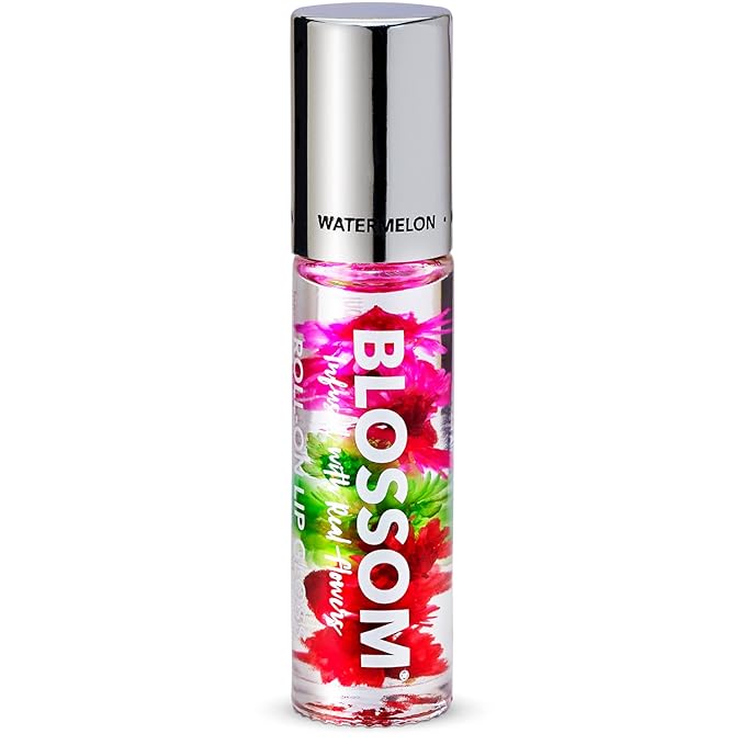Blossom Roll on Lip Gloss, Scented Clear High Shine Moisturizing Lip Oil, Non Sticky, Infused with Real Flowers, Made in USA, 0.2oz, Watermelon