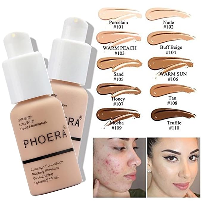 PHOERA Foundation Full Coverage,and Medium Coverage 2024 New Flawless Complexion(102+N02/Nude+Nude)