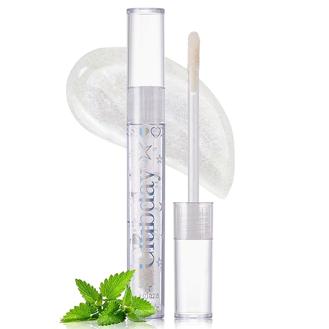 Jcoos Lip Gloss Lip Oil, Glitter Clear Lip Gloss, Purple Lip Gloss, Moisturizing, Shiny, Hydrating Lip Oil, Mint & Grapes Flavored Lip Gloss, Lip Plumper Lipgloss Sets for Girls Women Kids Teens