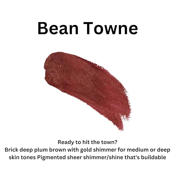 Bean Towne Vegan, Gluten and Cruelty-free Lipgloss with a long lasting, non-sticky formula with Aloe, Vitamins C & E, and Botanical mint, Clean Beauty for soft, moisturized lips.