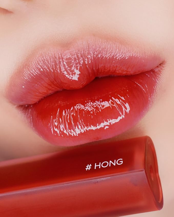 HOLIKA HOLIKA Heart Crush Glow Lip Tint Air – Korean Lip Tint with High Shine Juicy Fruit Jam Colors Lip Stain – Hydrolyzed Collagen & Vitamin C (12 HONG)