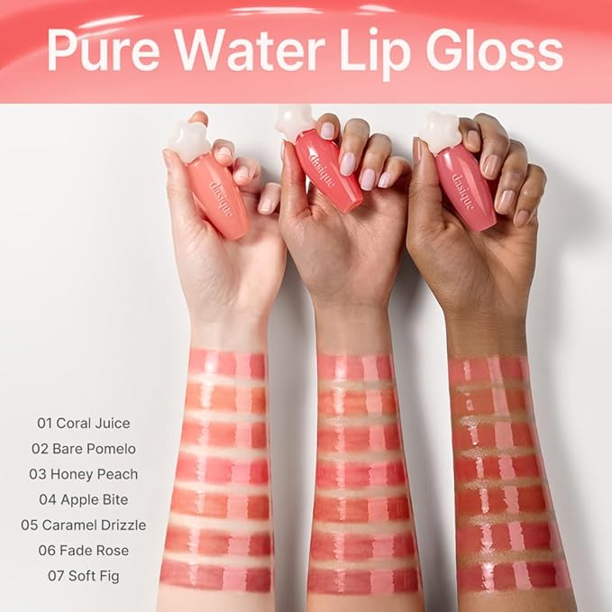 dasique Pure Water Lip Gloss 0.09 oz | Variety of Colors | Dewy Gloss | Buildable Gloss Tesxture | Non-Sticky | K-beauty (#01 Coral Juice)