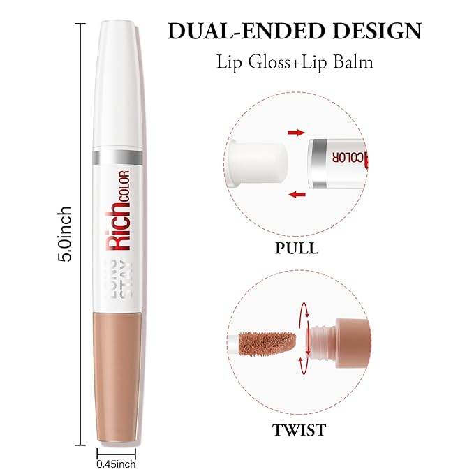 Double Head Lipstick & Moisturizing Lip Balm, 2-in-1 Moisturizing