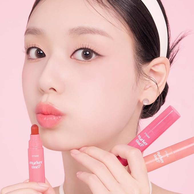 ETUDE Dear Darling Marker Tint #4 Mlik Strawberry (5g) | Hydrating & Long Lasting Lip Stain | High Pigmented Lip Maker with Easy Drawing Tip | Korean Lip Tint, Korean Makeup, Kbeauty