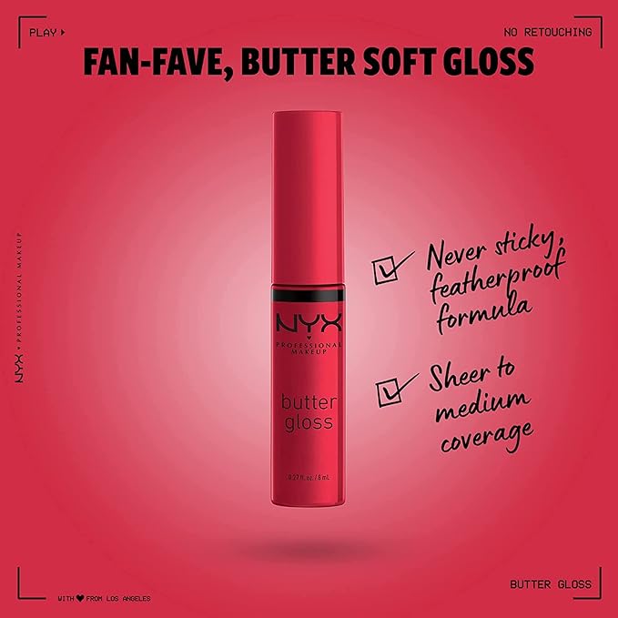 NYX PROFESSIONAL MAKEUP Butter Gloss, Non-Sticky Lip Gloss - Red Velvet (Deep Red)