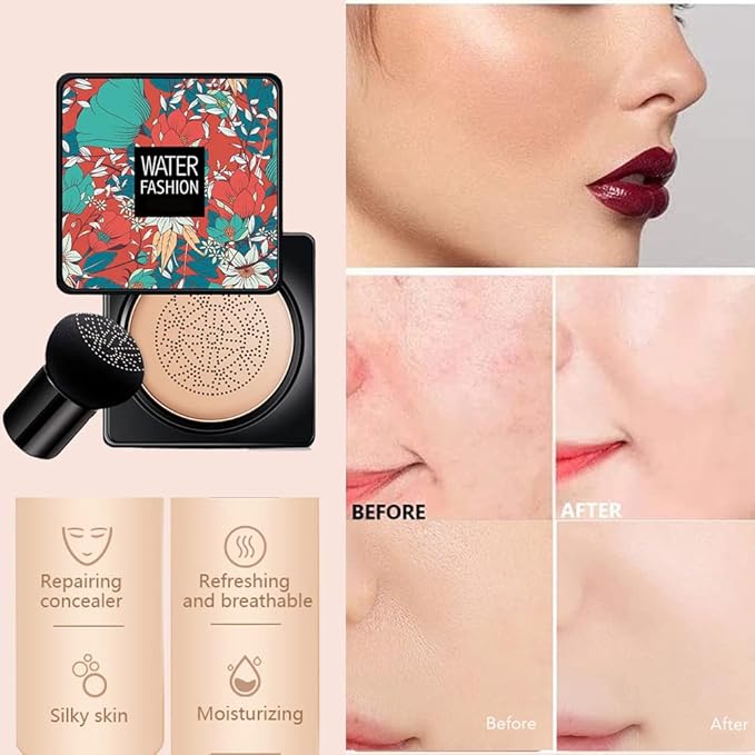 Air Cushion CC Cream Mushroom Head Foundation Air Waterproof-Natural 2Pack