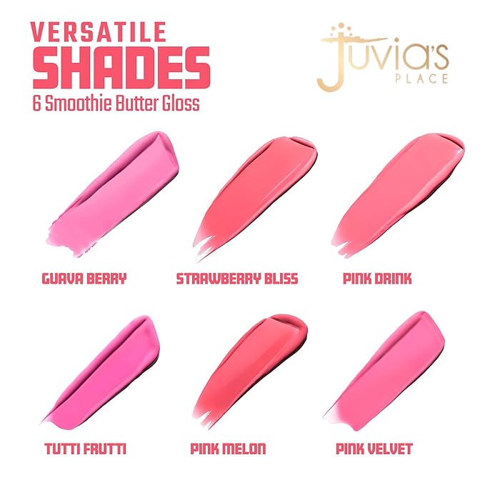 Juvia's Place Smoothie Lip Gloss Pink Velvet - Hydrating Cream Lipgloss with Pink & Mauve Tones - Non Sticky Plumping Glosses - High Shine Lipgloss for Women - Lip Plumper with Cocoa Butter & Chia Oil