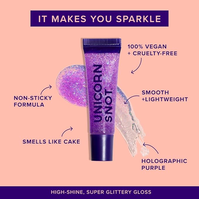 UNICORN SNOT Glitter Lip Gloss - Sparkly Lip Shine - Stocking Stuffers for Women, Gifts for Teen Girls - Vegan & Cruelty-Free Non-Sticky Formula Gloss Glitter Makeup - Holographic Purple (Orchid)