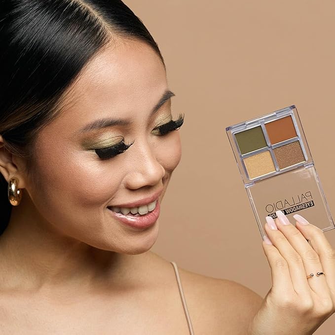 Palladio Eyeshadow Quads, Velvety Pigmented Blendable Matte, Metallic & Shimmer Finishes, Creamy Formula, Four Way Quad Eye Shadow Palette, Talc-Free (Gold Digger)