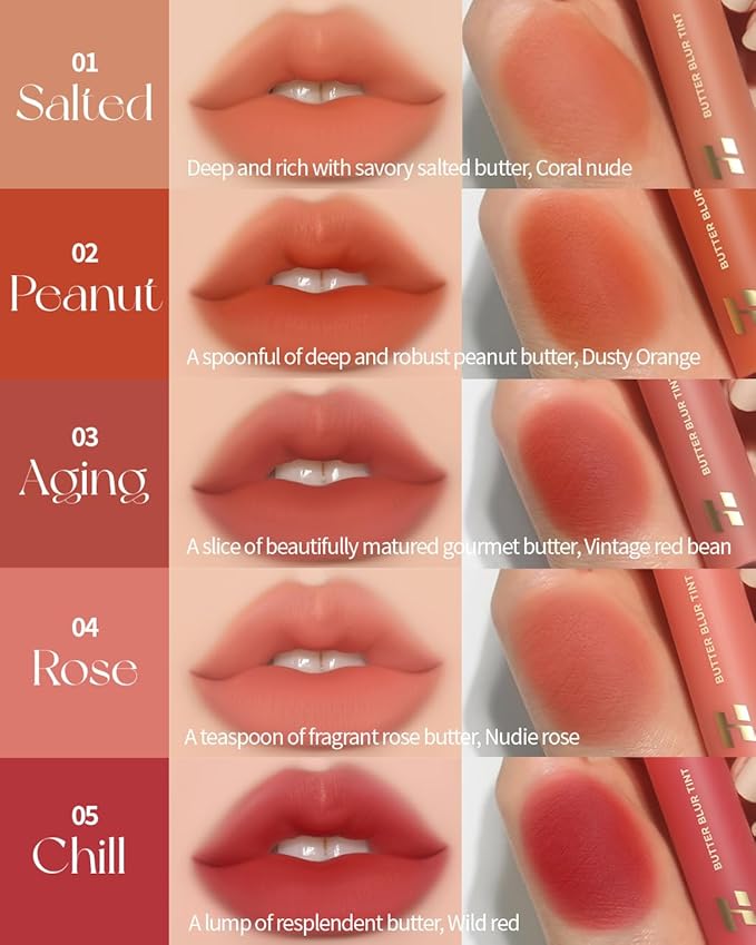 HOLIKA HOLIKA Butter Blur Lip Tint (08 LYCHEE) - Korean Matte Lip Tint, Lightweight High-Pigmented Lips, Velvety Silky Smooth K-Beauty Lip Makeup, Long Wearing Formula
