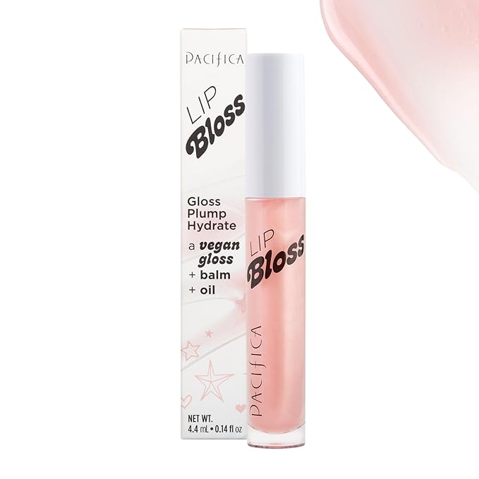 Pacifica Plumping Lip Gloss - Lip Bloss Tinted Lip Balm Treatment - Berry Flavored - Moisturizing, High-Shine, Long-Lasting Shine, Vegan & Cruelty-Free, 0.14 Fl Oz, Light Pink