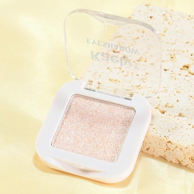 Kaely Pressed Single Eyeshadow Makeup, Sheer White Sparkle Highly Pigmented Monochrome Eye Shadow Palette, Waterproof Neutral Powde Mini Eyeshadow, sombras para ojos, Lightweight Blendable, 02