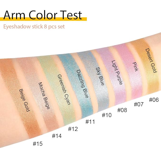 Kaely 8Pcs Cream Eyeshadow Stick Set for Older Women, Desert Mocha Beige Gold Light Purple Pink Sky Dazzling Blue Geen, Matte Shimmer Eyeliner Eye Shadow Sticks Palette Makeup, sombras para ojos