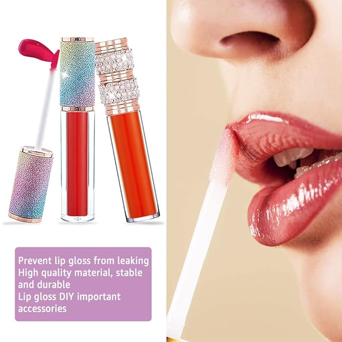 AMORIX 72 Pack 5ml Crystal Rhinestone Lip Gloss Tubes with Wand 5ml Empty Lip Gloss Containers Lipgloss Bottles with Stoppers 4pcs Syringes + Labels for DIY Lip Gloss Balm