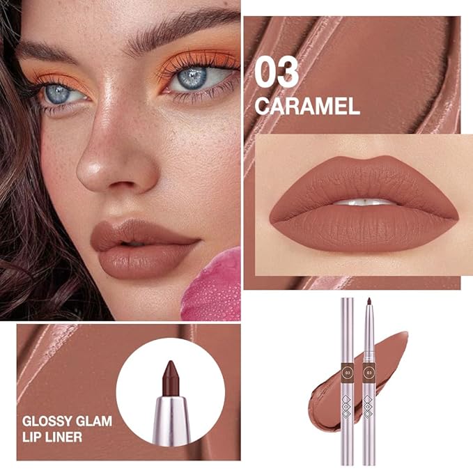 evpct Silky Smooth Lip Liner Pencil Retractable, Caramel Lip Liner Creamy Long-Lasting Formula for Precision Contouring Matte Velvet Pigmented Rich Lip Colors Crayon Lipstick 03