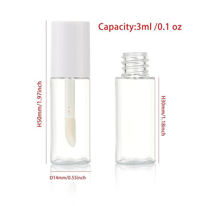 COSIDEA 10pcs 3ml empty lip gloss tubes with wand 0.1OZ Round mini White lipgloss tube container for DIY cosmetics packing