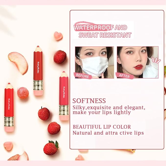 2 Color Pencil Shaped Lip Gloss,Matte Hydrating Liquid Lipstick for Women Long Lasting Lip Tint Non-sticky Nourishing Lip Glosses Set (Black tea+Carrot)