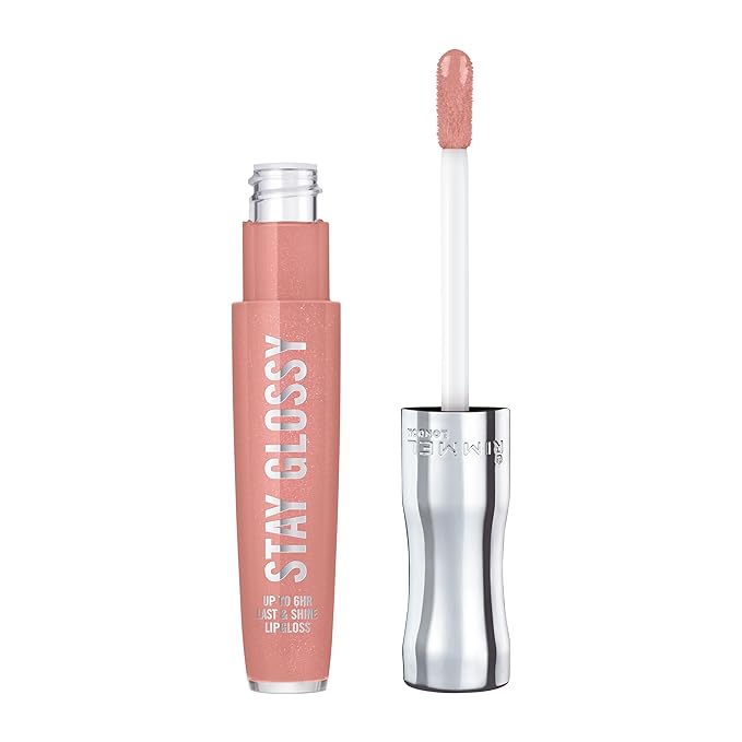 Rimmel London Stay Glossy, 450 Pink About It, Lip Gloss, Non-Sticky, Color and Shine, Up To 6-Hour Wear, Precise Applicator, 0.18oz