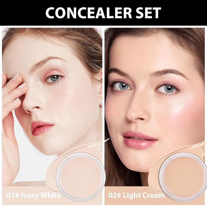 Kaely 2Pcs Pot Concealer Full Coverage Set,under Eye Correcting Concealer,01+02