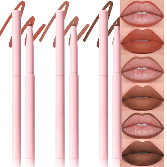 evpct 3Pcs Retractable Lip Liner Pencils Set Pack for Shaping & Sculpting Lips, Nude Pink Orange Coffee Taupe Dark Brown Creamy Matte Velvet Pigmented Lip Liner lipliners Crayon Lipstick,03 + 04 + 05