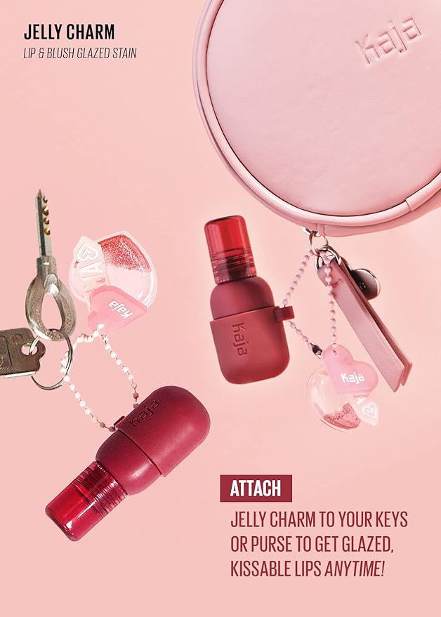 Kaja Lip & Blush Glazed Keychain Stain - Jelly Charm 02 Squeeze Guava | with Triple Berry Complex, Lemon Fruit Extrac & Olive Squalane, Hydrating, Long Lasting Lip Tint