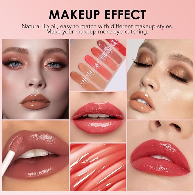 Hydrating Lip Glow Oil, Plumping Lip Oil, Tinted Lip Plumper Gloss,Younger-Looking Lips | Nourishing Long Lasting Non-Sticky Hydrating & Smoothing Lip Treatment Cruelty Free 04#