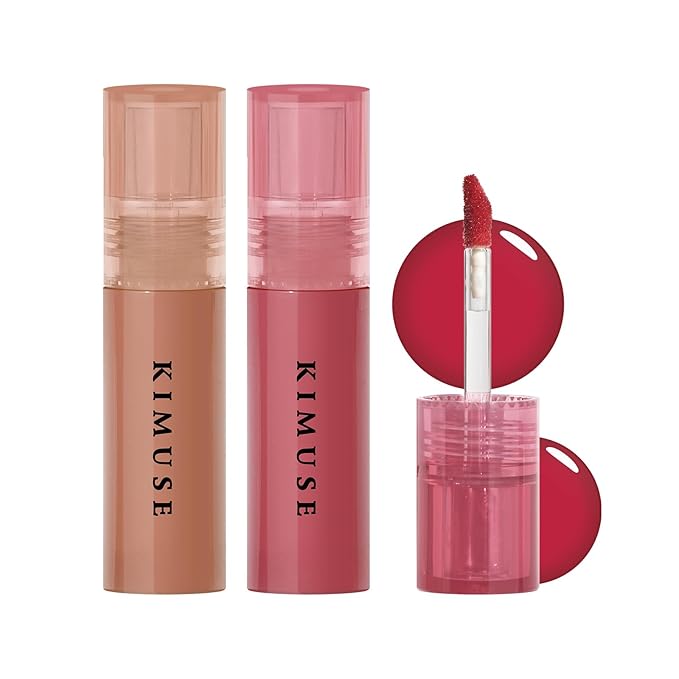 KIMUSE Gleamy Gloss Lip Stain Set, Long-lasting Lightweight Glow Lip Tint, Non-sticky Moisturizing Juicy & Glossy Finish