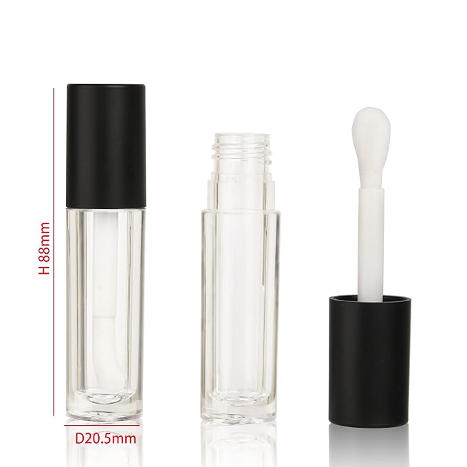 COSIDEA 24 pcs Empty 5ml big brush lip gloss tube black round lipgloss tubes container with big doe foot wand cosmetic packing containers
