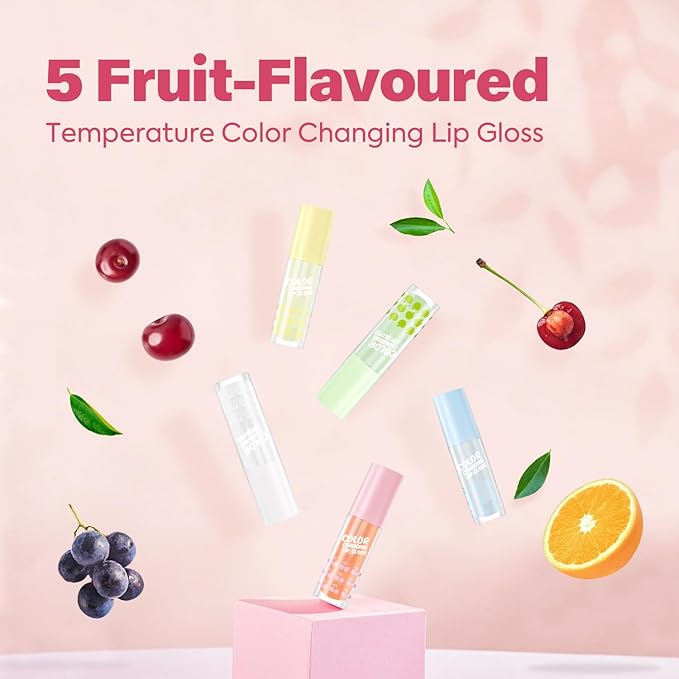 VANERIA Color Changing Lip Gloss,Clear to Pink,Fruit Flavoured Lip Changing Lip Gloss,PH Lip Color,Long Lasting Moisturizing(3.5ml/0.11Fl.Oz) (Apple)