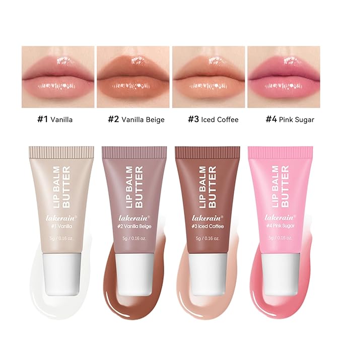4Pcs Hydrating Lip Gloss Set, Mini Lip Butter Balm Pack, High Shine Glass Finish Lip Moisturizing Plumping Lip Gloss Shiny Jelly Liquid Lipstick for Women