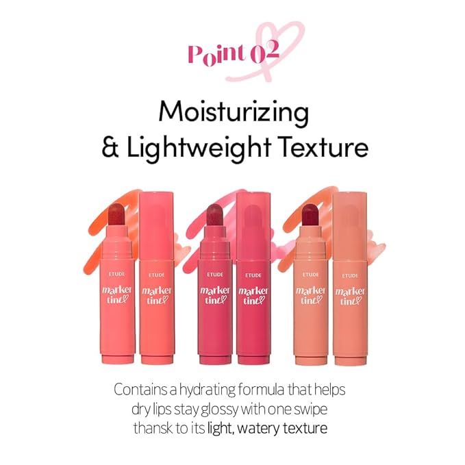ETUDE Dear Darling Marker Tint #5 Pink Tangerine (5g) | Hydrating & Long Lasting Lip Stain | High Pigmented Lip Maker with Easy Drawing Tip | Korean Daily Lip Tint, Korean Makeup, Kbeauty